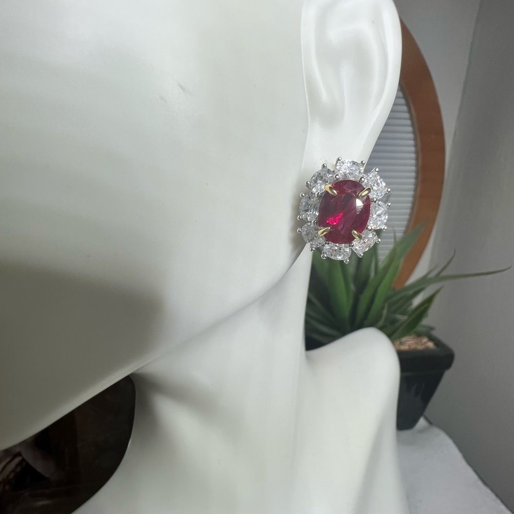 Ruby halo white sapphire‎ earrings - Picture 4 of 10